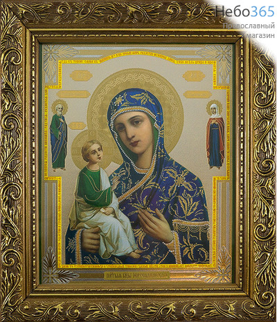  Икона в багетной раме 19х22 см, полиграфия, золотое и серебряное тиснение, под стеклом (Су) икона Божией Матери Иерусалимская, фото 1 