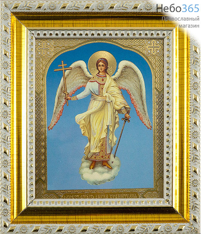  Икона в раме 13х15 см, полиграфия, золотое и серебряное тиснение, цветной фон, пластиковый багет, под стеклом (Су) Ангел Хранитель (35), фото 1 