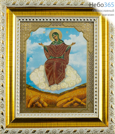  Икона в раме 13х15 см, полиграфия, золотое и серебряное тиснение, цветной фон, пластиковый багет, под стеклом (Су) икона Божией Матери Спорительница хлебов (43), фото 1 