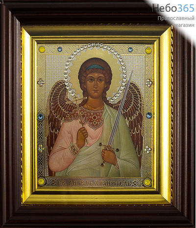  Икона в киоте (Пкт) 9х10, с киотом 13х15, полиграфия, стразы Ангел Хранитель (№384), фото 1 