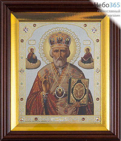  Николай Чудотворец, святитель. Икона в киоте 18х21 см, полиграфия, со стразами (64) (Пкт), фото 1 