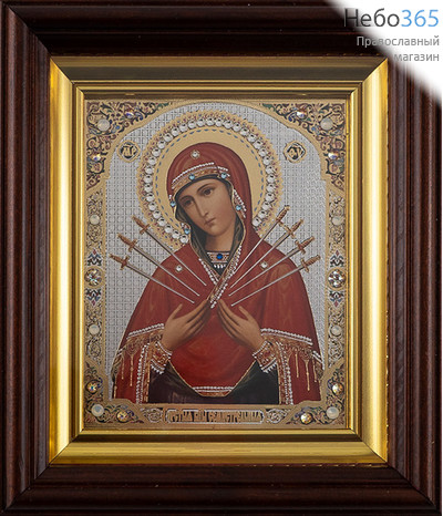  Семистрельная икона Божией Матери. Икона в киоте 13х15 см, полиграфия, стразы (191) (Пкт), фото 1 
