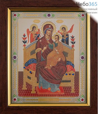  Всецарица икона Божией Матери. Икона в раме 18х21х1,3 см (размер иконы 15х18 см), полиграфическое изображение со стразами и искусственным жемчугом (Пл), фото 1 
