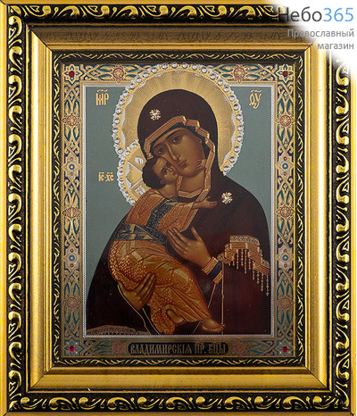  Владимирская икона Божией Матери. Икона в киоте 18х21х2,3 см (размер иконы 13х16 см), икона со стразами, багетный киот со стеклом (АМ166) (Т), фото 1 