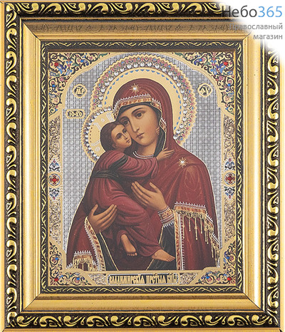  Владимирская икона Божией Матери. Икона в киоте 18х21х2,3 см (размер иконы 13х16 см), икона со стразами, багетный киот со стеклом (АМ82) (Т), фото 1 
