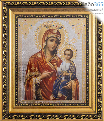  Иверская икона Божией Матери. Икона в киоте 18х21х2,3 см (размер иконы 13х16 см), икона со стразами, багетный киот со стеклом (АМ90) (Т), фото 1 
