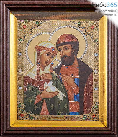  Петр и Феврония, благоверные князь и княгиня. Икона в киоте18х21 см, полиграфия, со стразами (Пкт), фото 1 