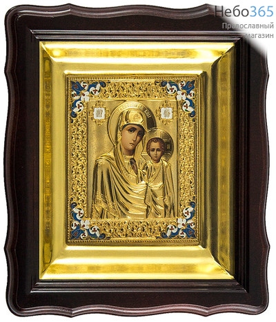  Икона в киоте (Груш) 11х13 (с киотом 20х23), Божией Матери Казанская, полиграфия, в ризе, цветная эмаль, фигурный киот, фото 1 