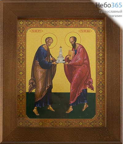  Икона в раме (Кз) 12х15 (в раме 16,5х19,5), прямая печать на поталь, под стеклом Петр и Павел, апостолы, фото 1 