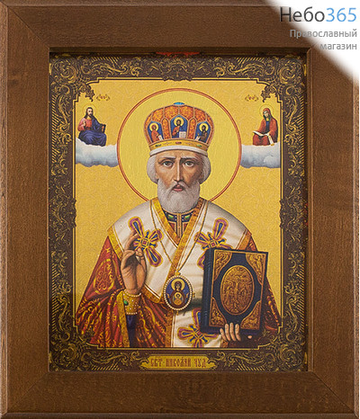  Икона в раме (Кз) 12х15 (в раме 16,5х19,5), прямая печать на поталь, под стеклом Николай Чудотворец, святитель (А) (в митре), фото 1 