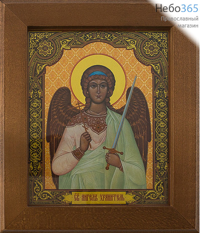  Икона в раме (Кз) 12х15 (в раме 16,5х19,5), прямая печать на поталь, под стеклом Ангел Хранитель, фото 1 
