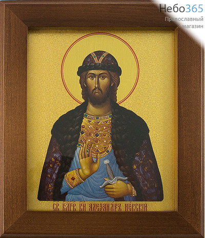  Икона в раме (Кз) 12х15 (в раме 16,5х19,5), прямая печать на поталь, под стеклом Александр Невский, благоверный князь (К), фото 1 