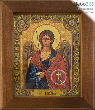  Икона в раме (Кз) 12х15 (в раме 16,5х19,5), прямая печать на поталь, под стеклом Архангел Михаил, фото 1 