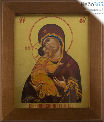  Икона в раме (Кз) 12х15 (в раме 16,5х19,5), прямая печать на поталь, под стеклом Божией Матери Владимирская, фото 1 