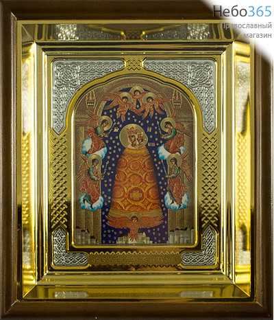  Икона в киоте 11х13, внутренняя ажурная рама из тонкого металла, багет дерево Божией Матери Прибавление Ума, фото 1 