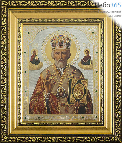  Икона в киоте 13х16, со стразами, узкий багет (Т) Николай Чудотворец, святитель (135), фото 1 
