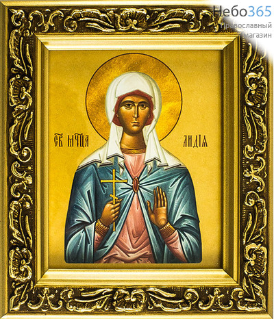  Икона в раме 14х15, багет деревянный, под стеклом, ИМЕННЫЕ Лидия Иллирийская, мученица, фото 1 