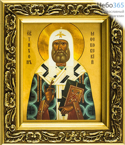  Икона в раме 14х15, багет деревянный , под стеклом, ИМЕННЫЕ Тихон патриарх Московский и всея Руси, святитель, фото 1 