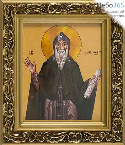  Икона в раме 14х15, багет деревянный, под стеклом, ИМЕННЫЕ Елеазар Анзерский, преподобный, фото 1 