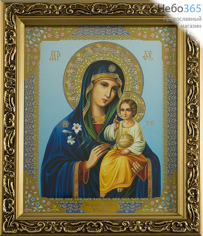  Икона в раме (Мк) 22х25, с тиснением, багет деревянный (В), под стеклом Божией Матери Неувядаемый Цвет, фото 1 