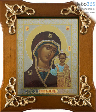  Икона в раме 11х13, багет дерево, под стеклом, лепнина завиток Божией Матери Казанская, фото 1 