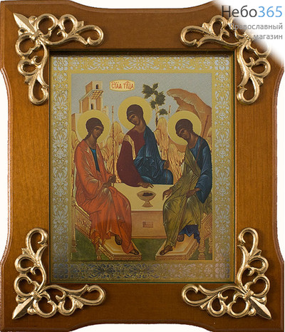 Икона в деревянной раме 14х17 см, со стеклом, с лепными позолоченными накладками (Мис) Святая Троица (1607), фото 1 