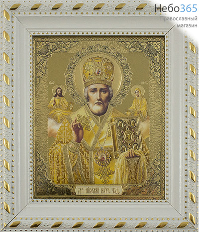  Икона в раме 9х11,полиграфия, конгревное золотое и серебряное тиснение, пластиковый багет, под стеклом Николай Чудотворец, святитель, фото 1 