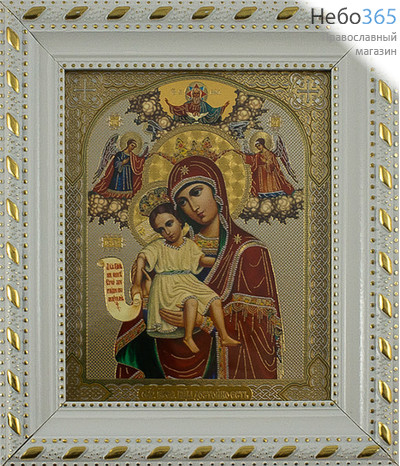  Икона в раме 9х11, полиграфия, золотое и серебряное тиснение, пластиковый багет, под стеклом икона Божией Матери Достойно Есть, фото 1 
