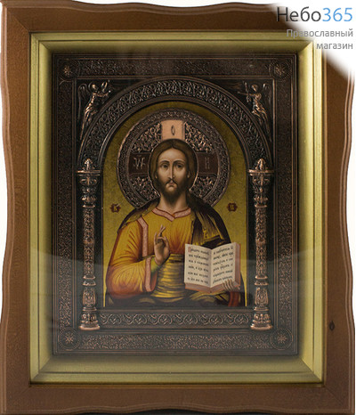  Икона в раме (Кз) 21х25 (в раме 31х35), прямая печать на поталь, киот-гальванопластика, под стеклом Господь Вседержитель, фото 1 