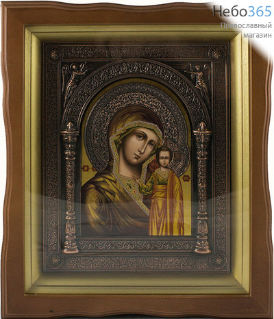  Икона в раме (Кз) 21х25 (в раме 31х35), прямая печать на поталь, киот-гальванопластика, под стеклом Божией Матери Казанская, фото 1 