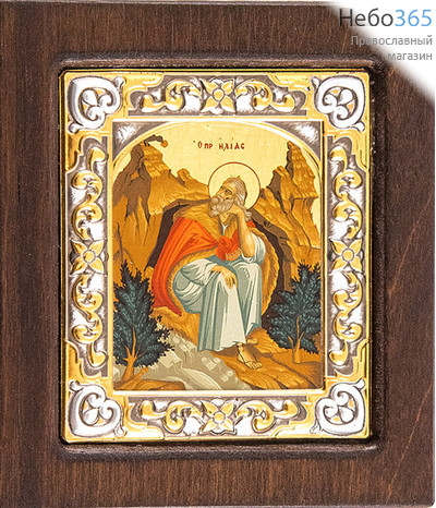  Икона на дереве D1110 10х11 шелкография, с двойным ковчегом, посеребренная, позолоченная риза Илия, пророк, фото 1 