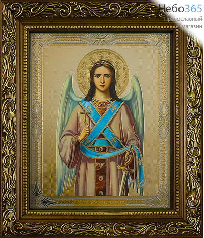  Икона в раме 14х17, полиграфия, конгревное тиснение, деревянный багет, цветной фон, под стеклом Ангел Хранитель, фото 1 