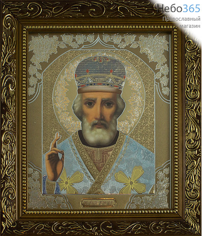  Икона в раме (Су) 19х22, конгревное тиснение, деревянный багет, цветной фон, под стеклом Николай Чудотворец, святитель (№3), фото 1 