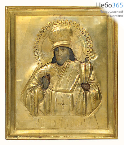  Иоасаф Белгородский, святитель. Икона писаная 11х13, масляная живопись, в ризе, 19 век., фото 1 