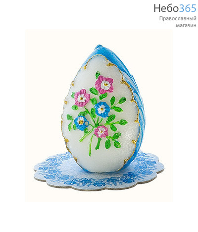  Свеча парафиновая пасхальная "Яйцо", с букетом,выс. 7 см. в ассортименте, н_17 цвет: голубой, фото 1 