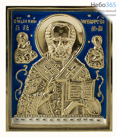  Икона металлическая медное литье, с образом "свт. Николай Чудотворец", с голубой эмалью, 6,7 х 7,8 см, 204-1, фото 1 