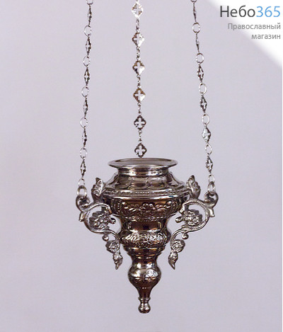  Лампада подвесная латунная без стакана, с чеканным узором, никелированная, фото 1 