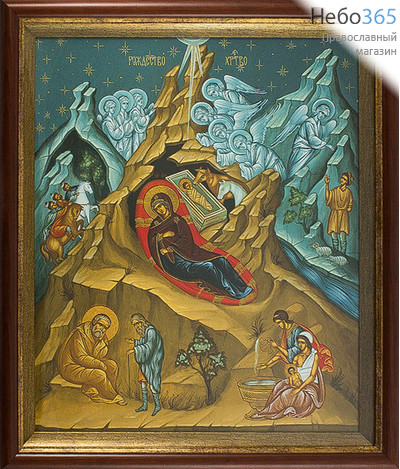  Икона в киоте (Фз) 33х45 (А3), холст, деревянный багет Рождество Христово №607, фото 1 