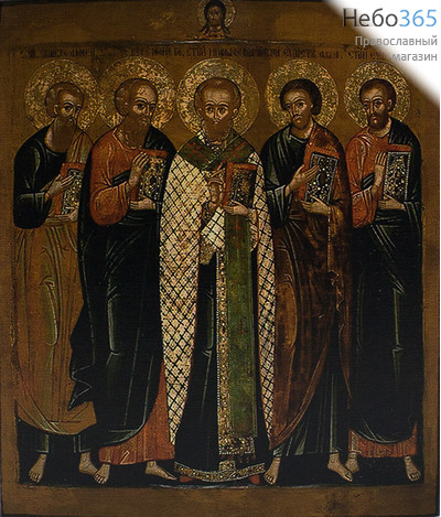  Икона на дереве 30х40, полиграфия, копии старинных и современных икон Николай Чудотворец, святитель и четыре Евангелиста, фото 1 
