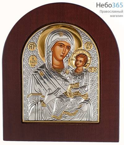  Одигитрия (Врачевательница) икона Божией Матери. Икона в ризе 8х10 см, шелкография, серебрение, золочение, на деревянной основе (Ж) (EK2-XAG), фото 1 