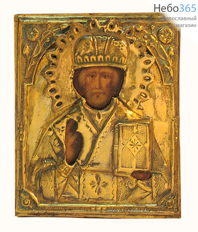  Николай Чудотворец, святитель. Икона писаная (Ат) 11х13, в ризе, 19 век, фото 1 