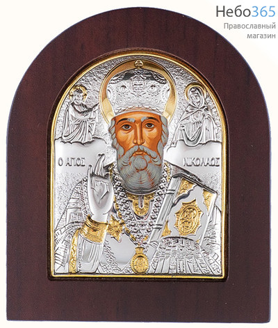  Николай Чудотворец, святитель. Икона в ризе 8х10 см, шелкография, серебрение, золочение, на деревянной основе (Ж) (EK2-XAG), фото 1 