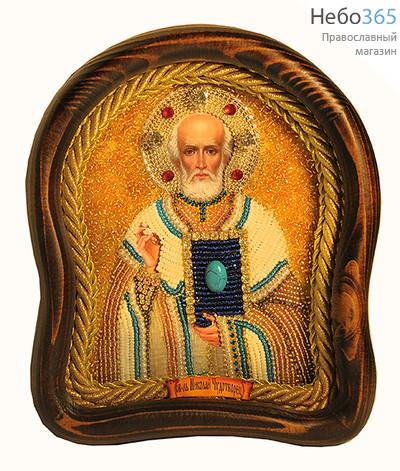  Икона в деревянной раме (Ож) 15х17, со стеклом, полиграфия, вышивка бисером, отделка камнями, подарочная коробка, фото 5 