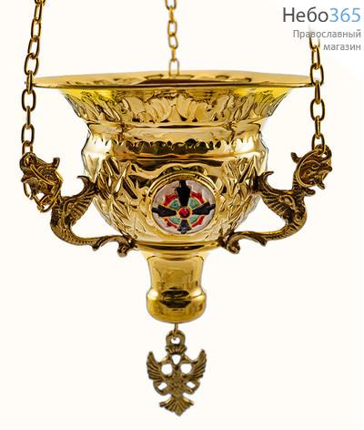  Лампада подвесная латунная с эмалевыми медальонами, со стаканом, высотой 12 см, 99544В, фото 1 