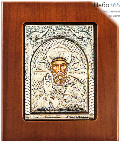  Икона в ризе 11х13, на дереве, посеребрение Николай Чудотворец, святитель, фото 1 