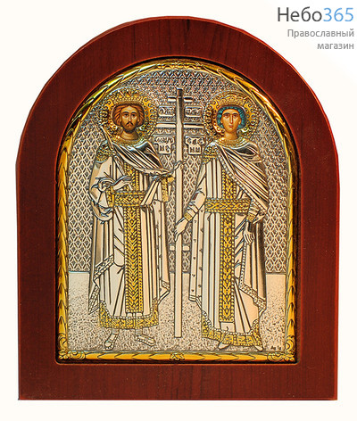  Икона в ризе (Ж) EK2-ХАG 8х10, шелкография, посеребрение, позолота, на деревянной основе Константин и Елена, равноапостольные (011), фото 1 