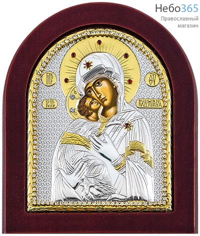  Икона в ризе (Ж) EK399-ХAG 11х13, шелкография, посеребрение, позолота, на деревянной основе, стразы Божией Матери Владимирская, фото 1 