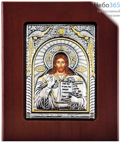  Икона в ризе 11х13, полиграфия, посеребренная, позолоченная риза, на деревянной основе Господь Вседержитель, фото 1 