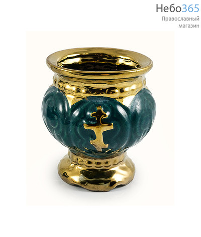  Лампада настольная керамическая Бочонок, с эмалью и золотом цвет: зеленый, фото 1 