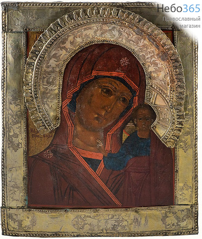  Казанская икона Божией Матери. Икона писаная 27х33 см, басма, без ковчега, конец 18 - начало 19 века (Ат), фото 1 